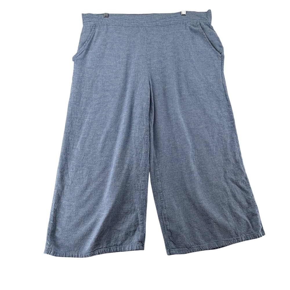 Dash Linen Blend Wide Leg Culotte Cropped Chambray Pull on Pants Women X-Large